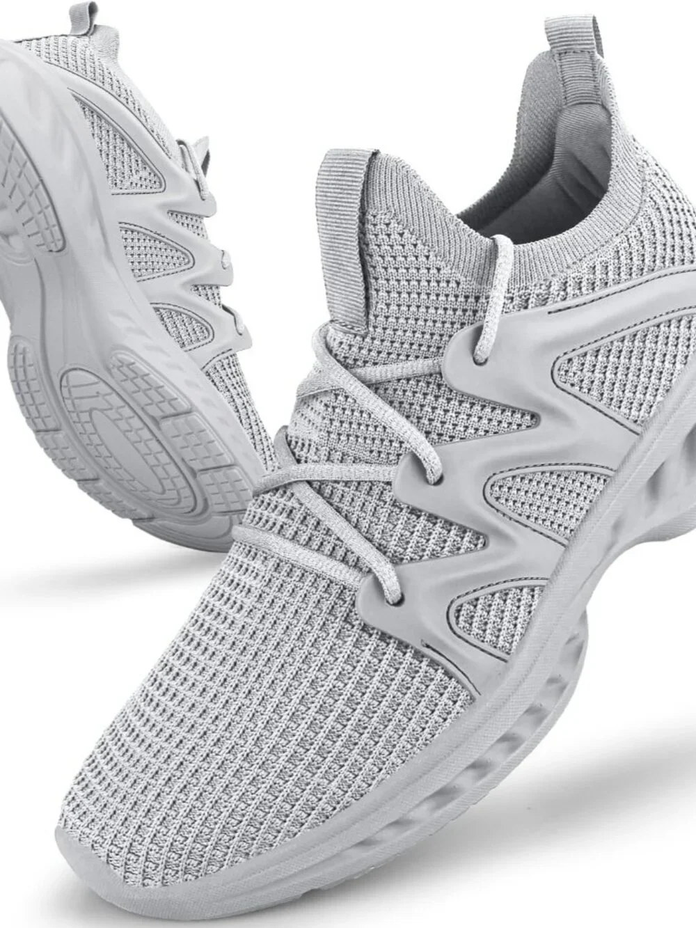 Men's Light Grey Breathable Non Slip Running Athletic Gym Tennis Sneaker Shoes - Picture 3 of 6